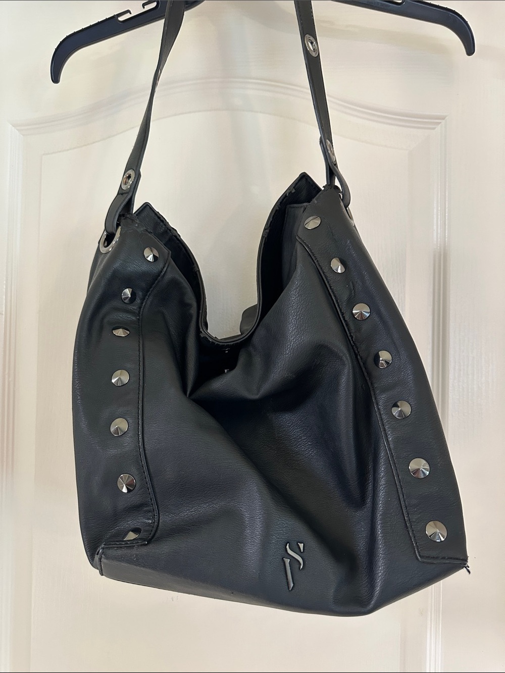 Vera Wang Black Studded Hobo Shoulder Bag